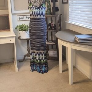 White Mark Blue Green Patterned Maxi Dress